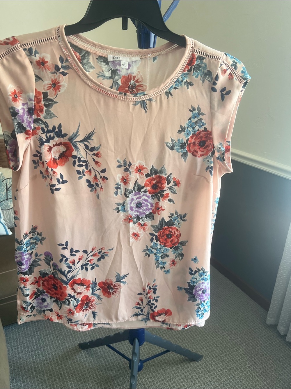 DR2 Pink/Multicolor Floral Round Neck Short Sleeve Pullover Blouse Women’s M-436